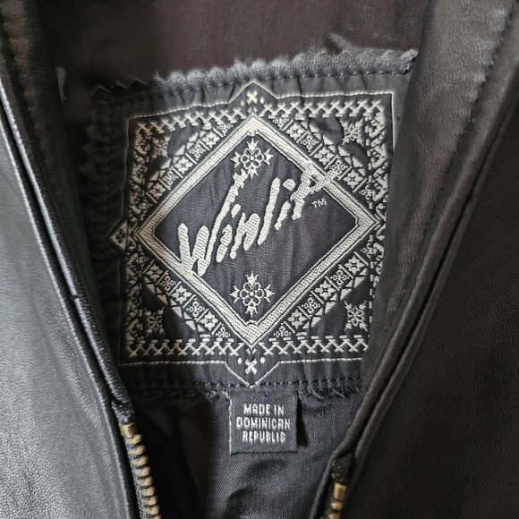 Unisex Winlit vintage black leather elongated hooded zip front drawcord jacket - Picture 3 of 8